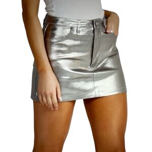 Calvin Klein Metallic Silver Grey Mini Skirt Size: Small